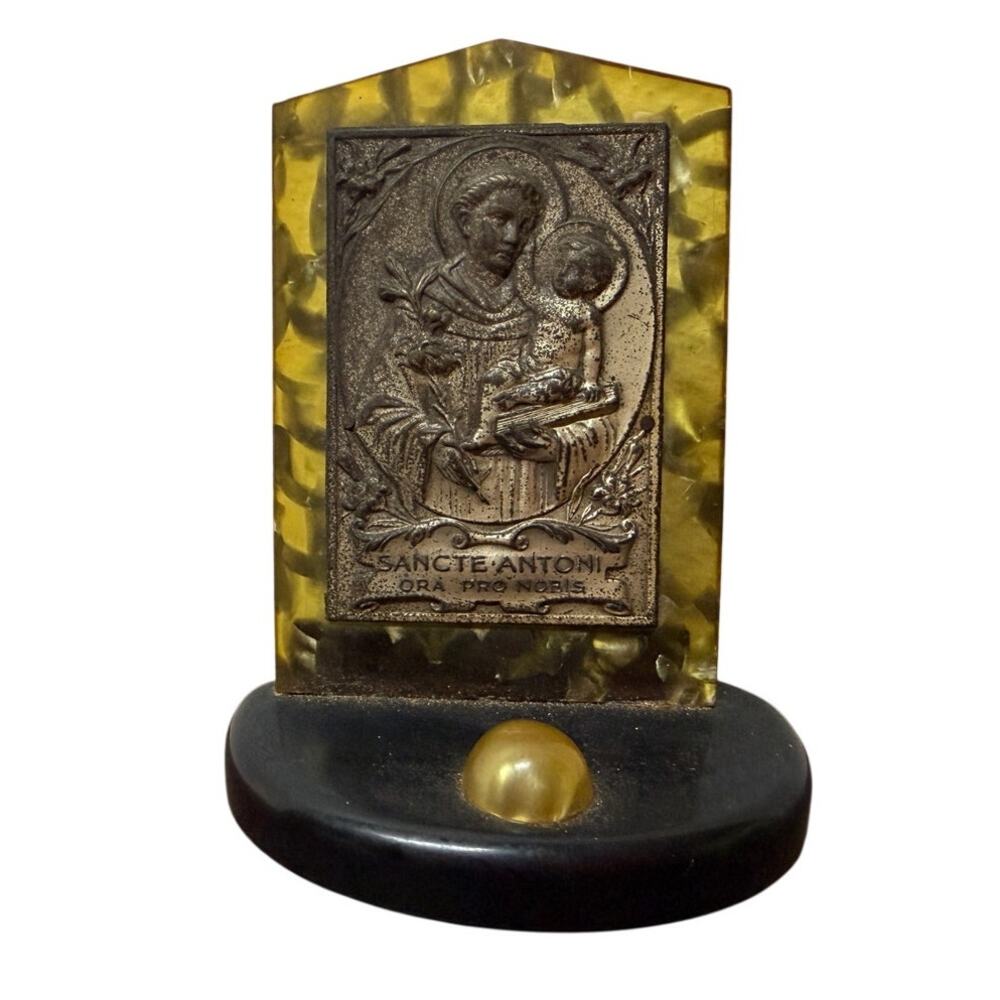 Vintage religious piece sancte antoni Christian stand Bakelite rare shrine easel